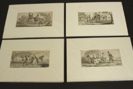 Four 19th century engravings, 17th century style figures in conflict or punishment. H.17 W.25cm (