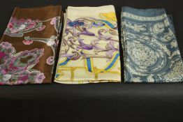 Two Hermes limited edition silk scarves and an Estee Lauder Pirate Collection silk scarf: ''Anemones