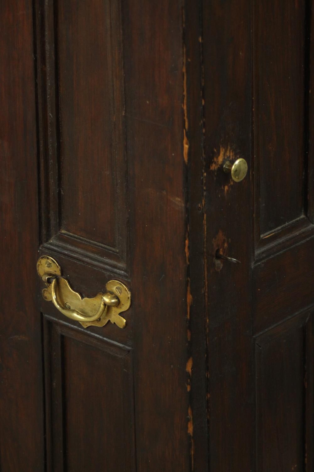 A late Victorian stained pine gun cabinet, the panelled door opening to reveal space for three guns, - Image 7 of 7