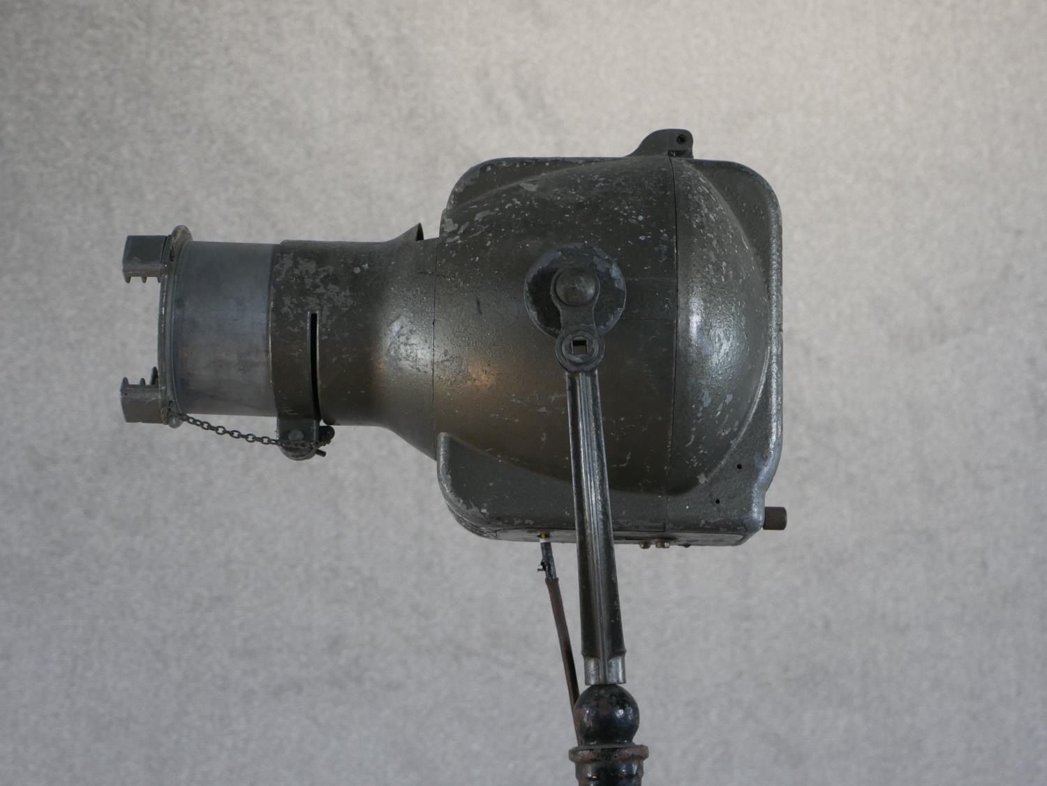 A Strand Electric theatre spotlight, on a cast iron stand. H.190 W.41 D.41cm - Image 3 of 6