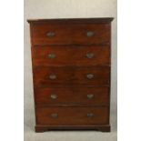 A late Victorian walnut tallboy chest of five long drawers, on bracket feet. H.161 W.113 D.54cm