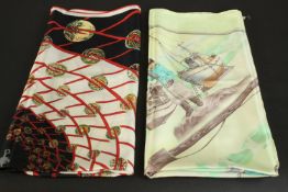Two Hermes limited edition silk scarves: ''Les Feux de L'espace'', design M. Duchene and ''