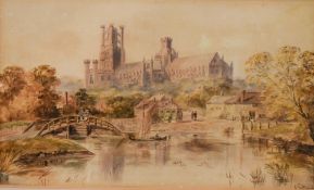 Two early 20th century framed and glazed watercolours, one of a town scene and the other of a