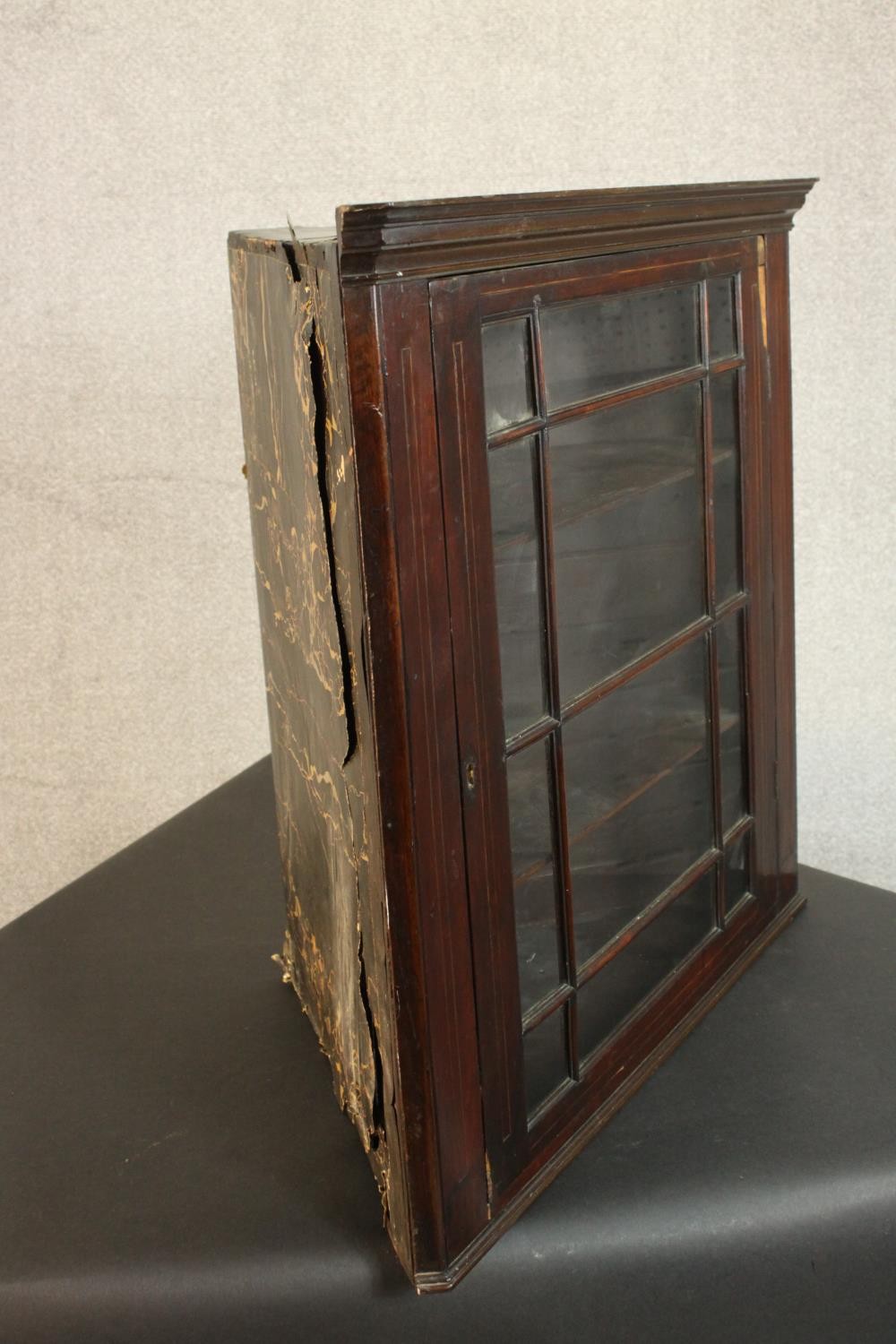 A George III mahogany corner cabinet, with a glazed door enclosing shelves. H.74 W.78 D.41cm. - Image 8 of 8