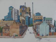 Liam O'Farrell, 'Silvertown-London', watercolour on paper, signed, titled, dated and label verso.