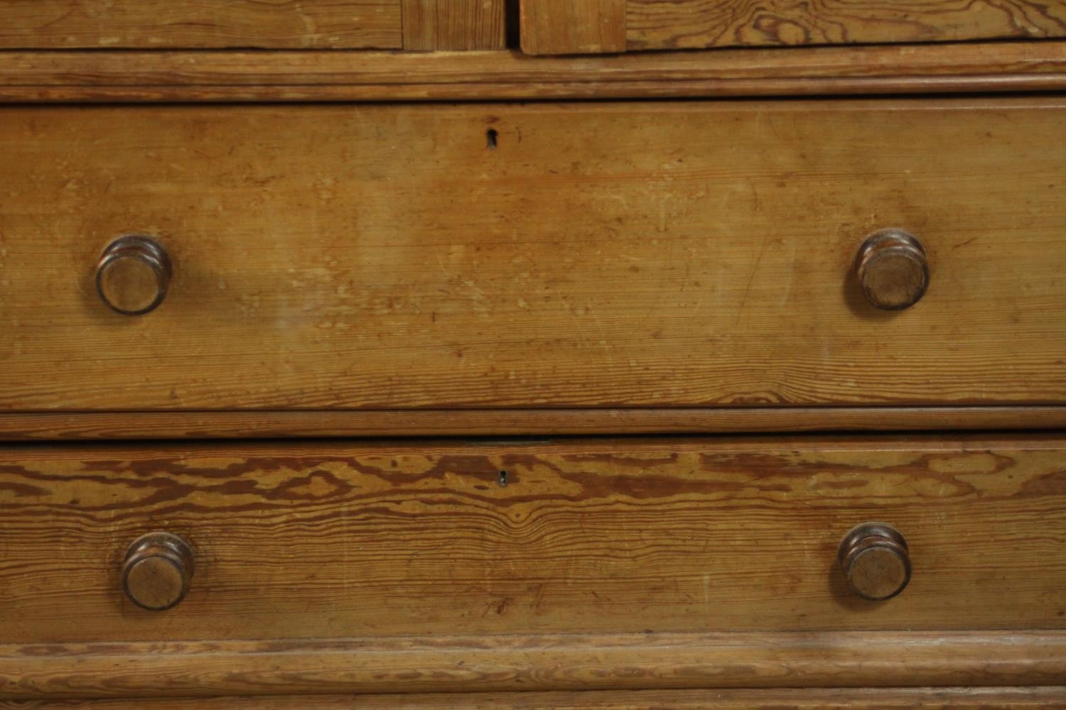 A Victorian Aesthetic movement pitch pine wardrobe, the two ecclesiastical style doors with - Image 5 of 7