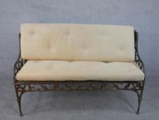 A French Val d'Osne style heavy cast iron garden bench, Gothic Revival, the back with