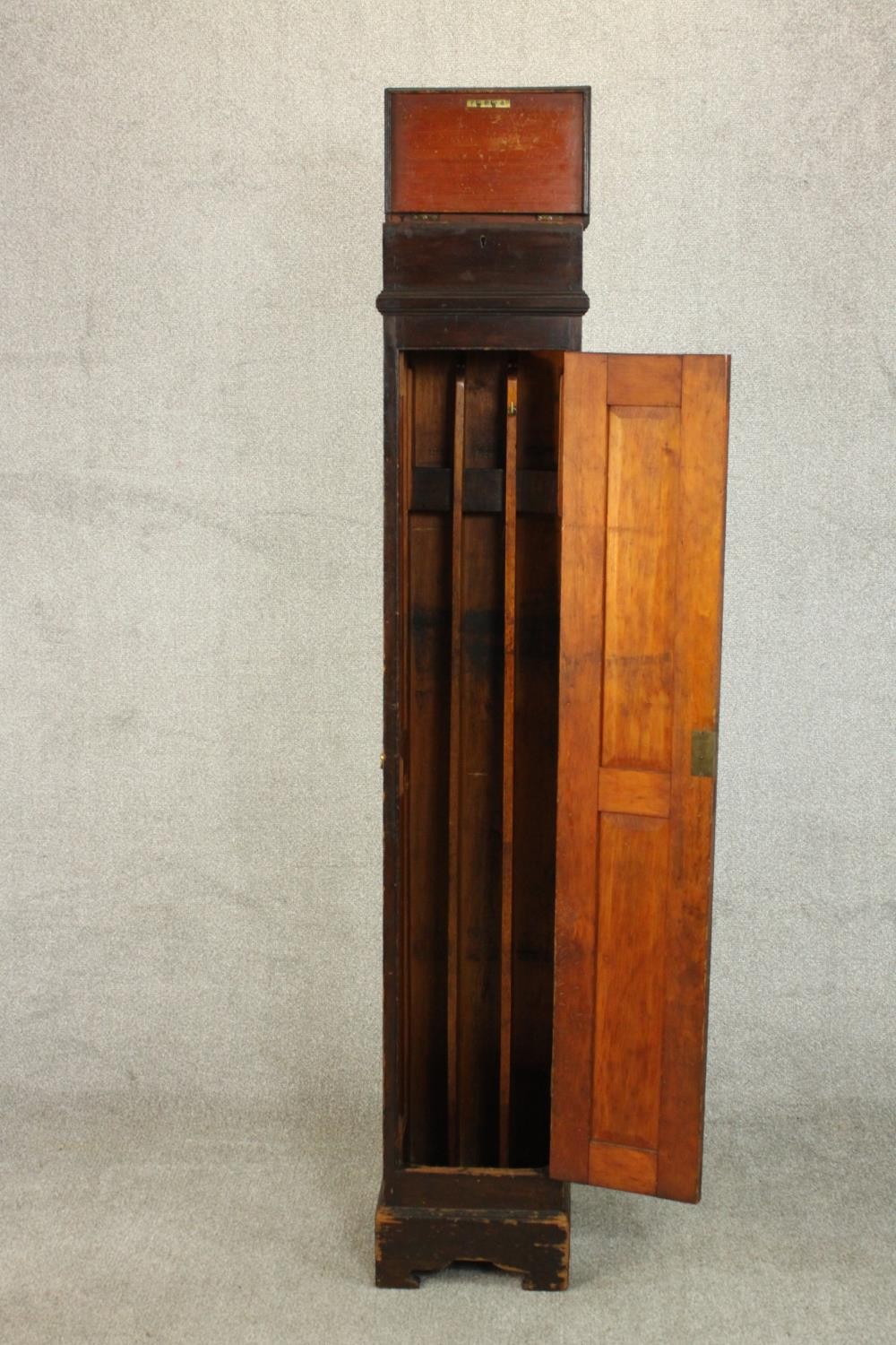 A late Victorian stained pine gun cabinet, the panelled door opening to reveal space for three guns, - Image 3 of 7