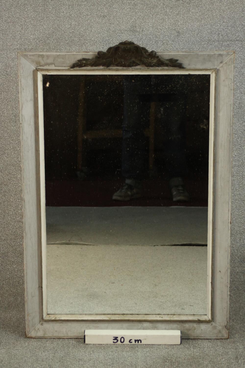 A rectangular wall mirror, in a grey painted and distressed frame with a white painted slip, with - Image 2 of 5