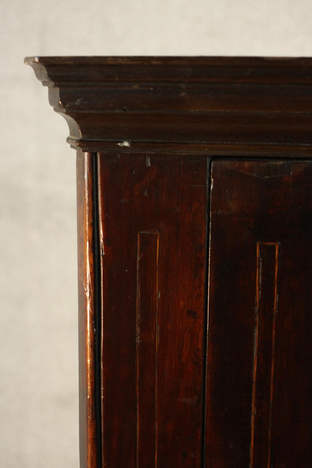 A George III mahogany corner cabinet, with a glazed door enclosing shelves. H.74 W.78 D.41cm. - Image 7 of 8