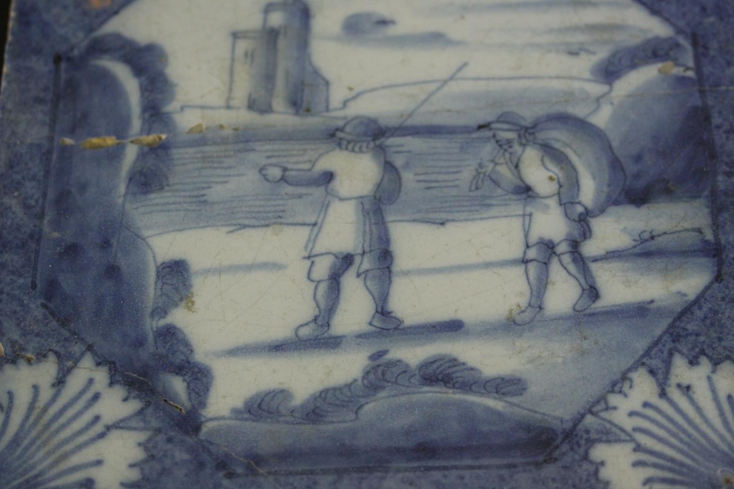 A collection of ceramic tiles, including four 19th and 20th century Delft tiles one with a - Image 5 of 10