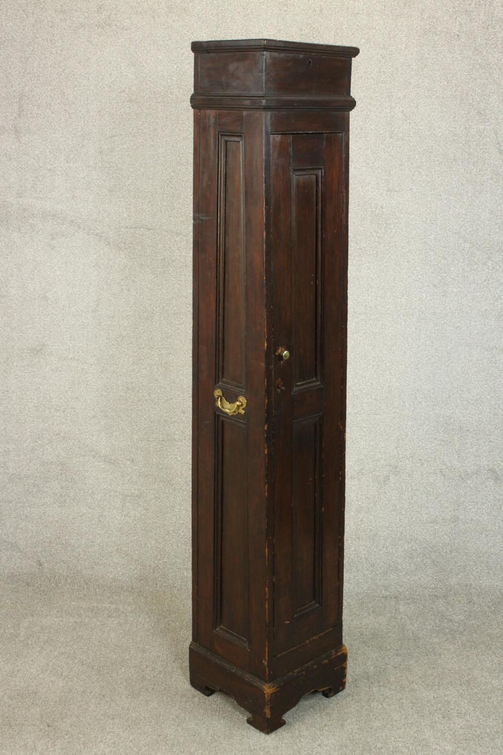 A late Victorian stained pine gun cabinet, the panelled door opening to reveal space for three guns, - Image 6 of 7