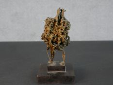 Maurcice Day, wire, plaster and tissue paper abstract form sprayed gold, signed to wooden base