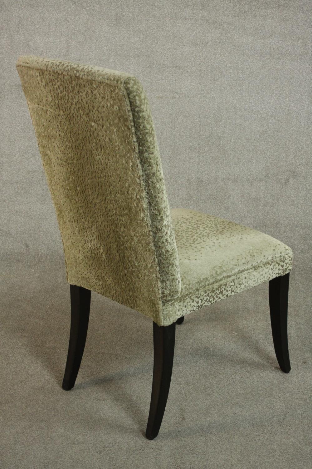 A set of ten contemporary dining chairs, upholstered in gold coloured fabric, on ebonised square - Image 7 of 10