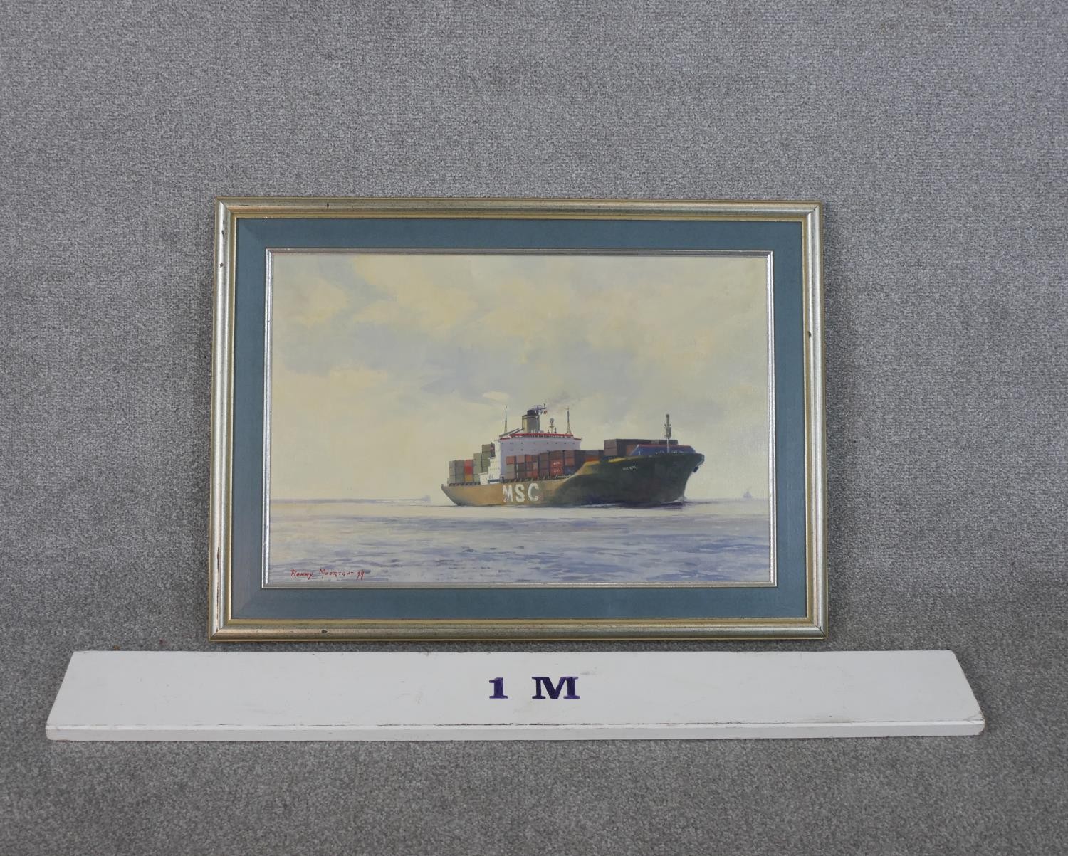 Ronny Moortgat (b.1951), 'Containers for Antwerp', oil on canvas, signed and label verso. H.52 W. - Image 3 of 6