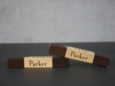 A boxed vintage Parker Duofold fountain pen with rolled gold lid (with instructions) and black and