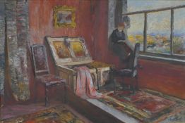 Paul Barthel (1862-1933), Lady Seated at a Window, oil on canvas, signed lower right. H.88 W.129cm