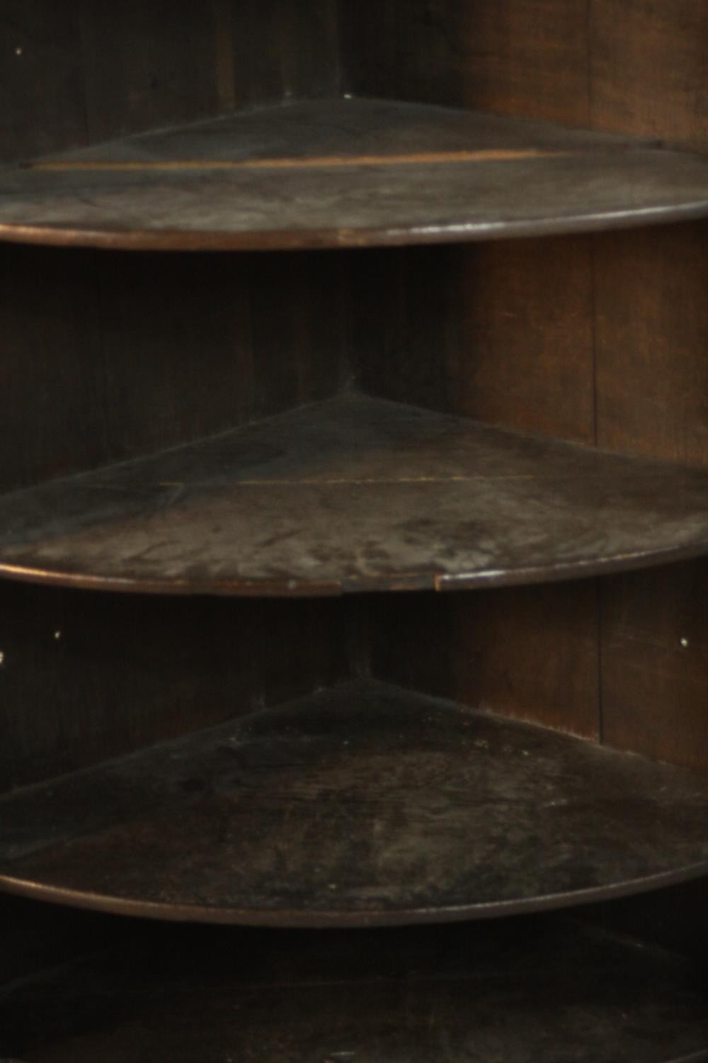 An 18th century bow front corner cabinet, with two doors enclosing shelves and three short - Image 4 of 7