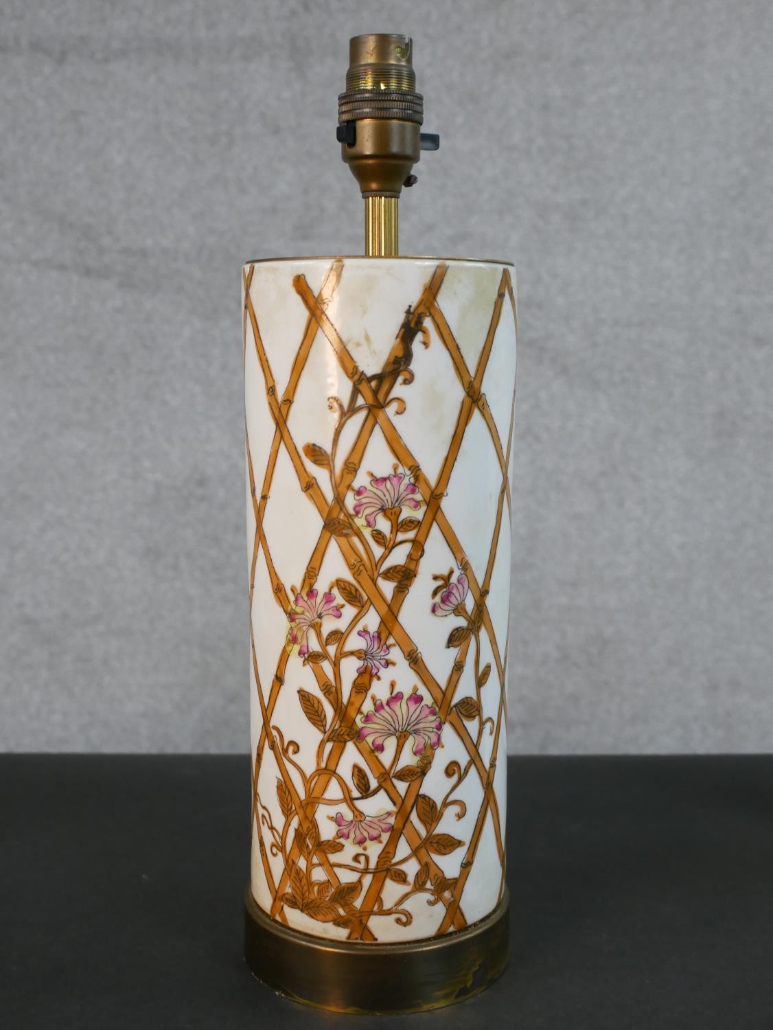 Three table lamps, one hand painted orange floral and foliate design Italian ceramic lamp, a hand - Image 2 of 5