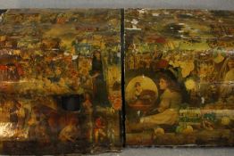 Two panels of Victorian decoupage. (Damaged.) L.175 W.93cm. (largest)