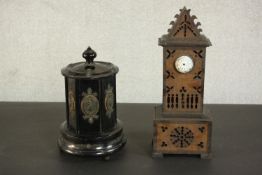A Burr maple walnut veneer pierced apprentice grandfather clock with hand painted enamel dial and