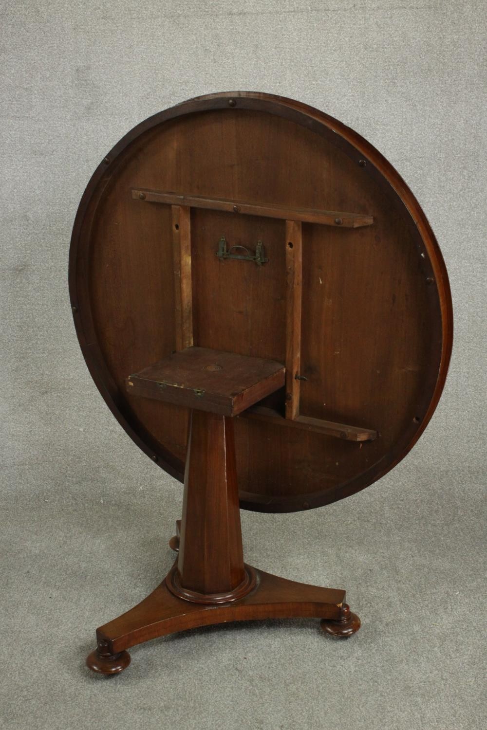 A mid 19th century walnut tilt top table, the circular top with a moulded edge, on a chamfered - Image 8 of 8