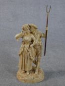 A large Victorian cream glazed ceramic figure group of the haymaker and the milk maid embracing. The