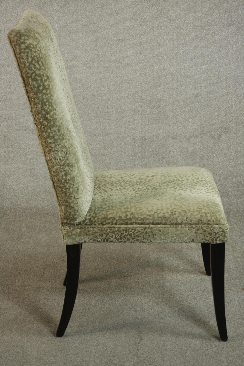 A set of ten contemporary dining chairs, upholstered in gold coloured fabric, on ebonised square - Image 6 of 10