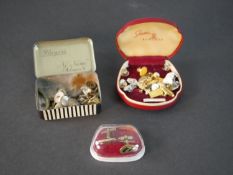 A collection of antique rolled gold, steel, mother of pearl cufflinks and studs, along with other