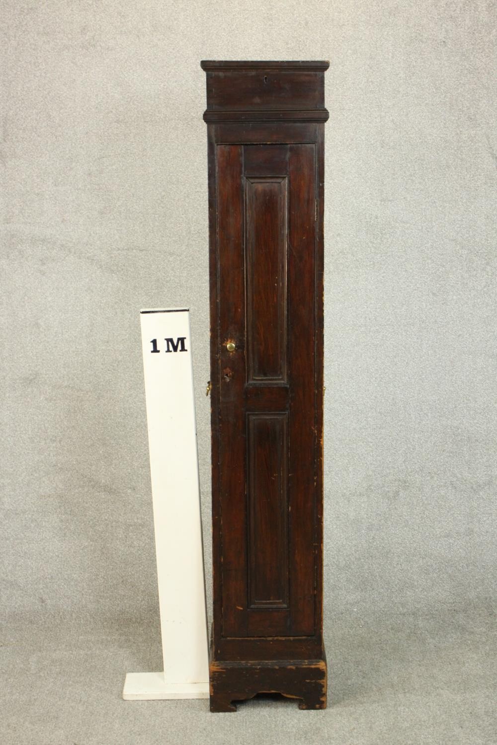 A late Victorian stained pine gun cabinet, the panelled door opening to reveal space for three guns, - Image 2 of 7