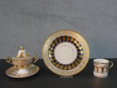 A 19th century Chamberlain Worcester factory hand painted and gilded Greek key and leaf design