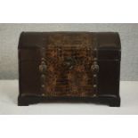 A faux leather and faux alligator skin chest with brass hardware. H.34 W.48 D.29.5cm.