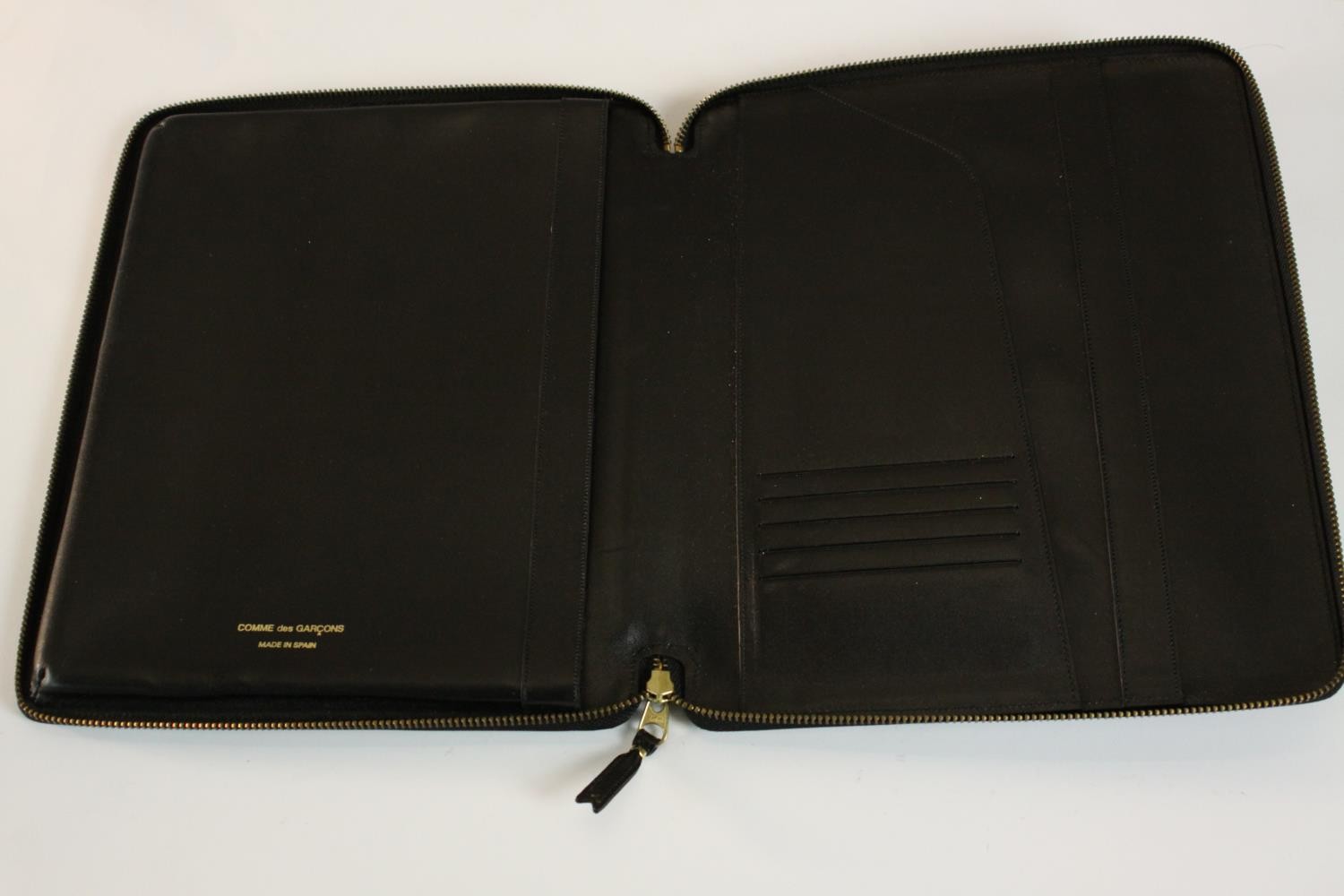 A Comme des Garcons black leather zip up folio/Ipad case with internal compartments. L.28 W.23 D. - Image 3 of 11