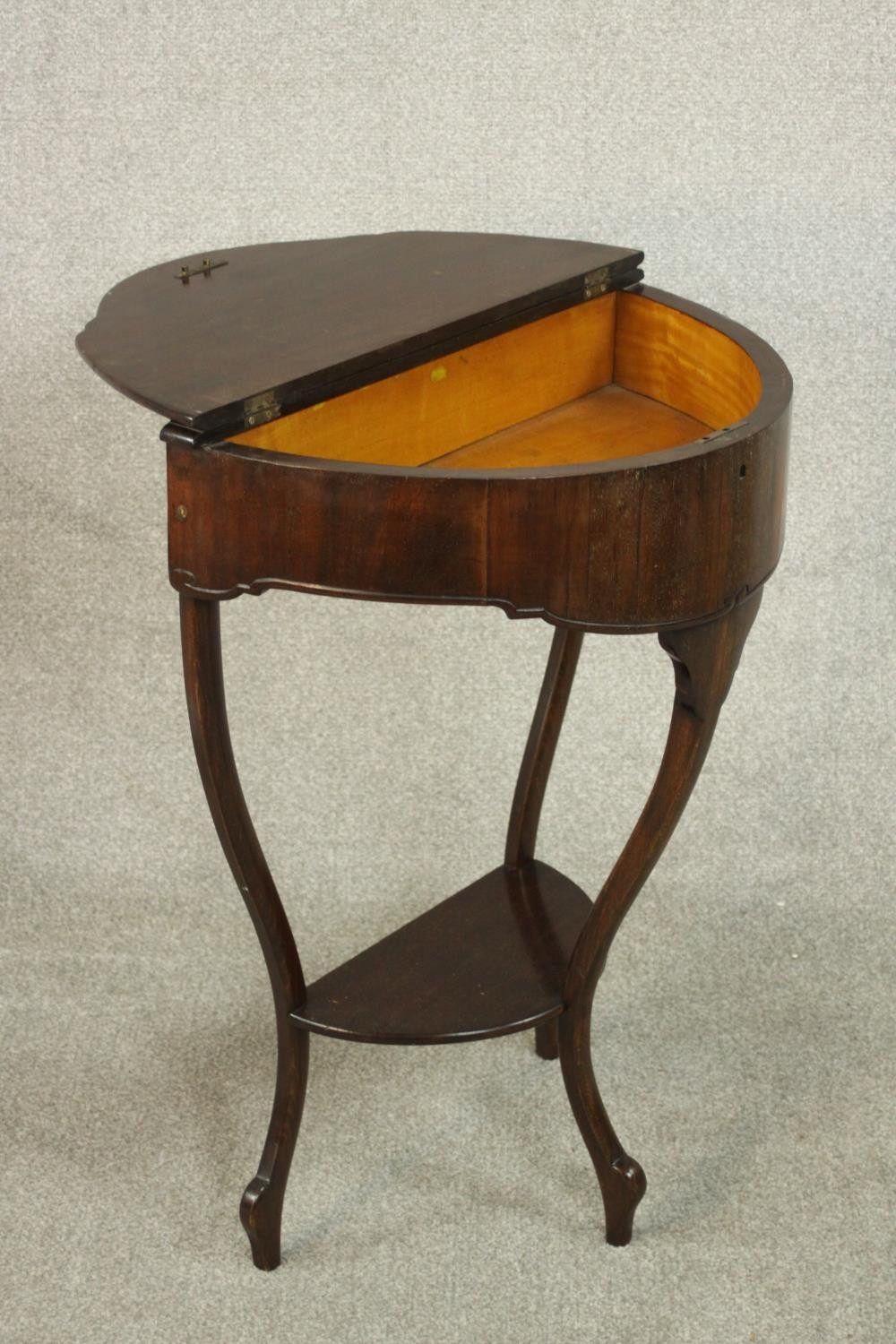 An early 20th century mahogany demi lune side table, with a foldover top opening to reveal a - Image 5 of 7