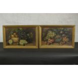 Two framed early 20th century oil on board still lives of fruit, indistinctly signed. H.34 W.