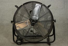 A Sealey industrial electric fan, painted black. H.75 W.80 D.26cm.