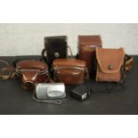 A collection of seven vintage 35mm cameras and others. Makers include Kodak, Olympus, Paxette,