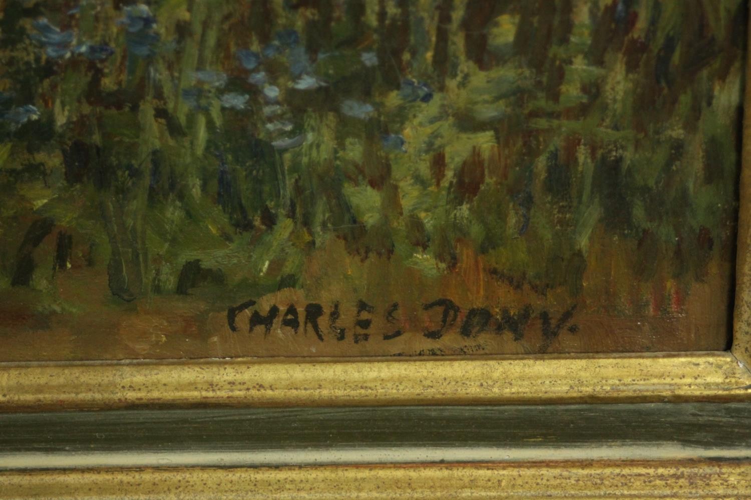 Charles Dony (20th century school), A Meadow in Profile, oil on canvas, signed lower right. H.63 W. - Image 4 of 6