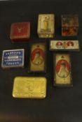 A collection of eight early 20th century vintage tins, including a Queen Mary Christmas tin and