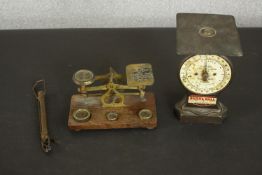 Bush & Hall vintage Salter letter scales, along with a set of oak and brass postage scales and a