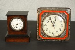 A Vintage ceramic square silent wall clock "Vedette'' with red and grey crackle glaze along with a