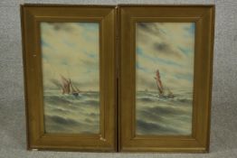 Garman Morris, two watercolours of sailing boats on rough seas, signed. H.66 W.40cm. (each)