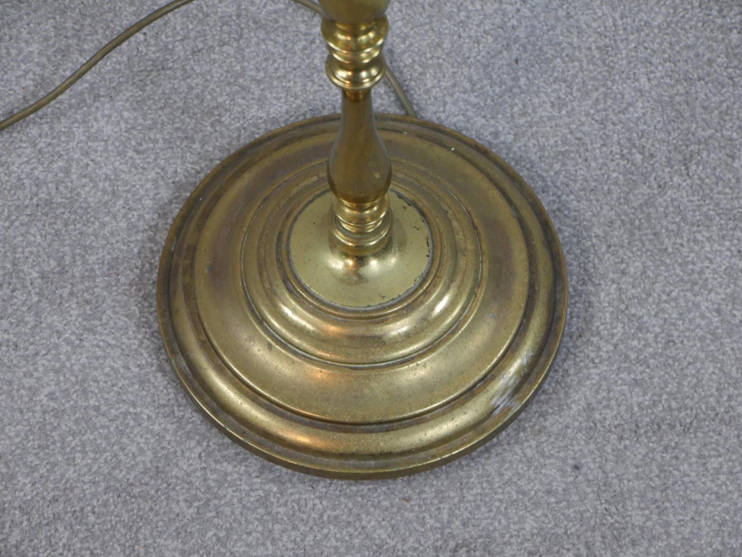 A 20th century brass standard lamp, with a multiple baluster turned stem on a circular base, with - Image 5 of 5