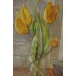 20th century school, Still Life of Orange Tulips, oil on canvas. H.89 W.71cm.