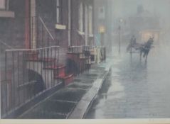 Robert Richardson (b.1938), signed limited edition print of a Victorian street scene in the rain