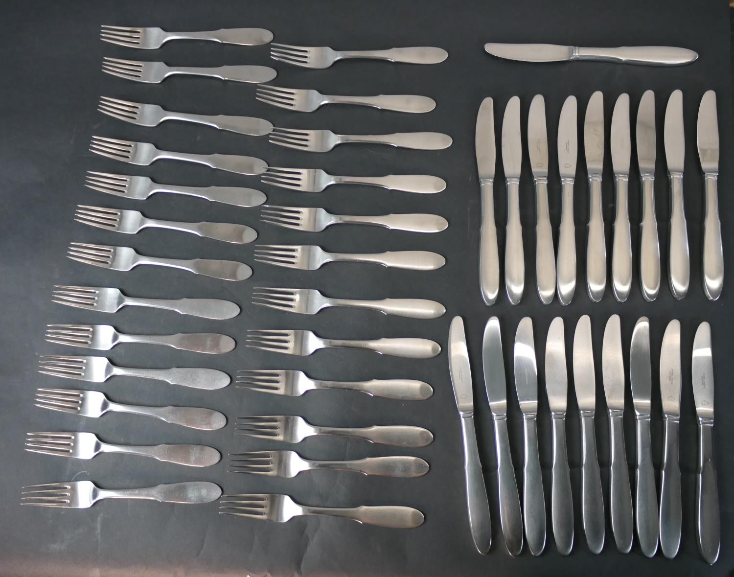 Georg Jensen, a stainless steel Mitra pattern flatware service, originally designed by Gundorph