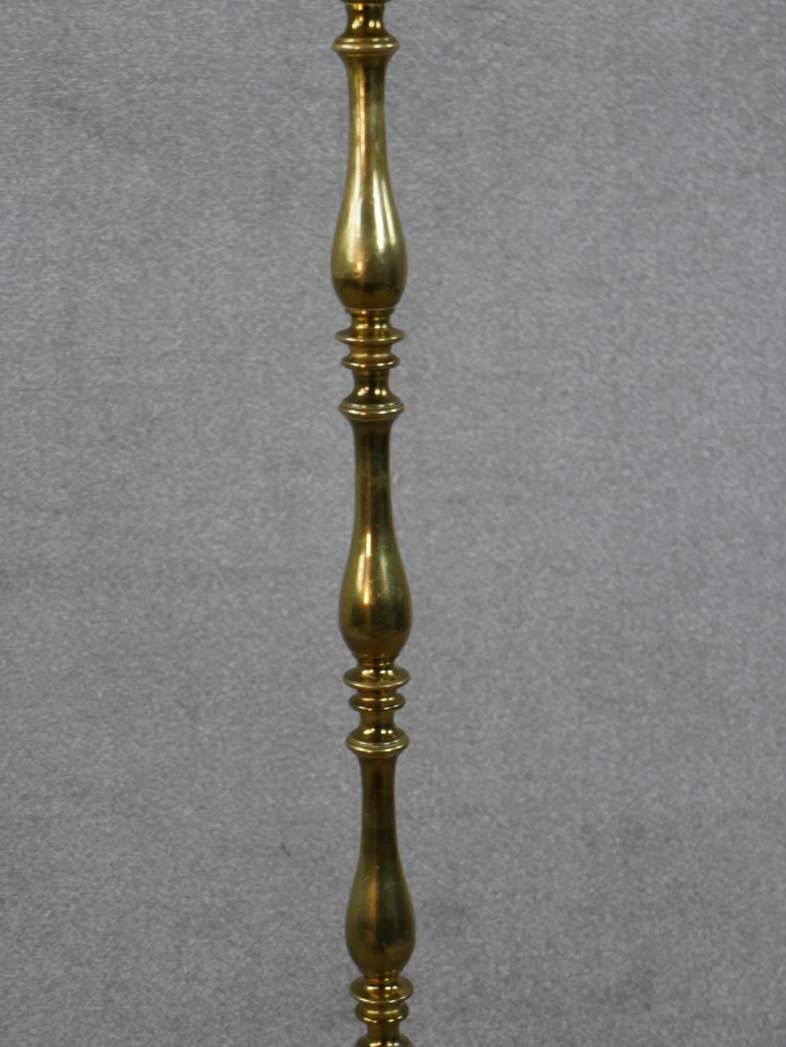 A 20th century brass standard lamp, with a multiple baluster turned stem on a circular base, with - Image 4 of 5