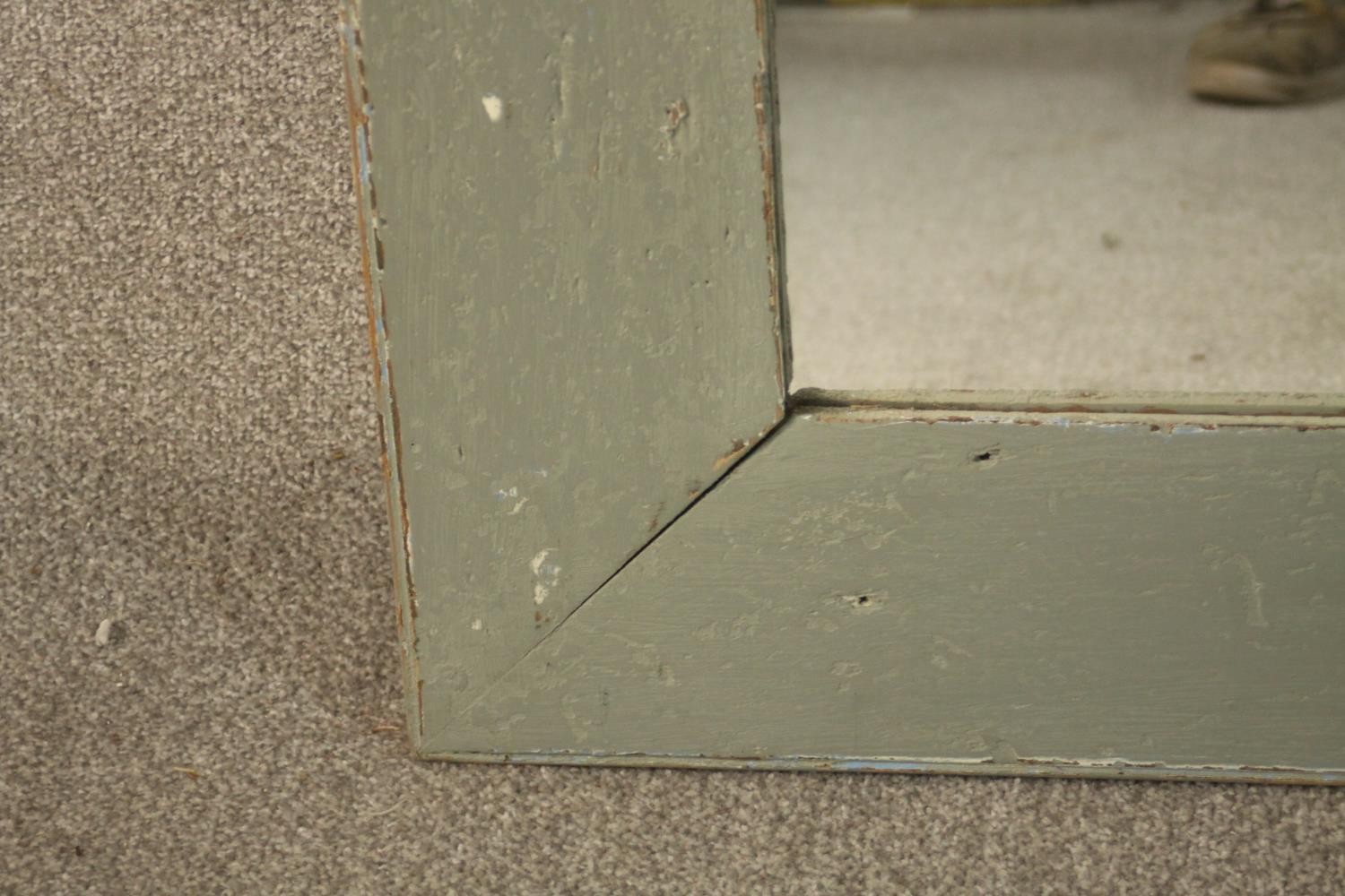 A 20th century rectangular mirror in a grey painted and distressed frame. H.127 W.177cm. - Image 4 of 4