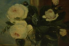 Late 19th century school, Still Life of White Roses, oil on panel. H.45 W.49cm.