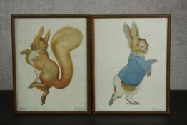 Two framed and glazed vintage coloured prints published by Frederik Warne & Co. One of Peter